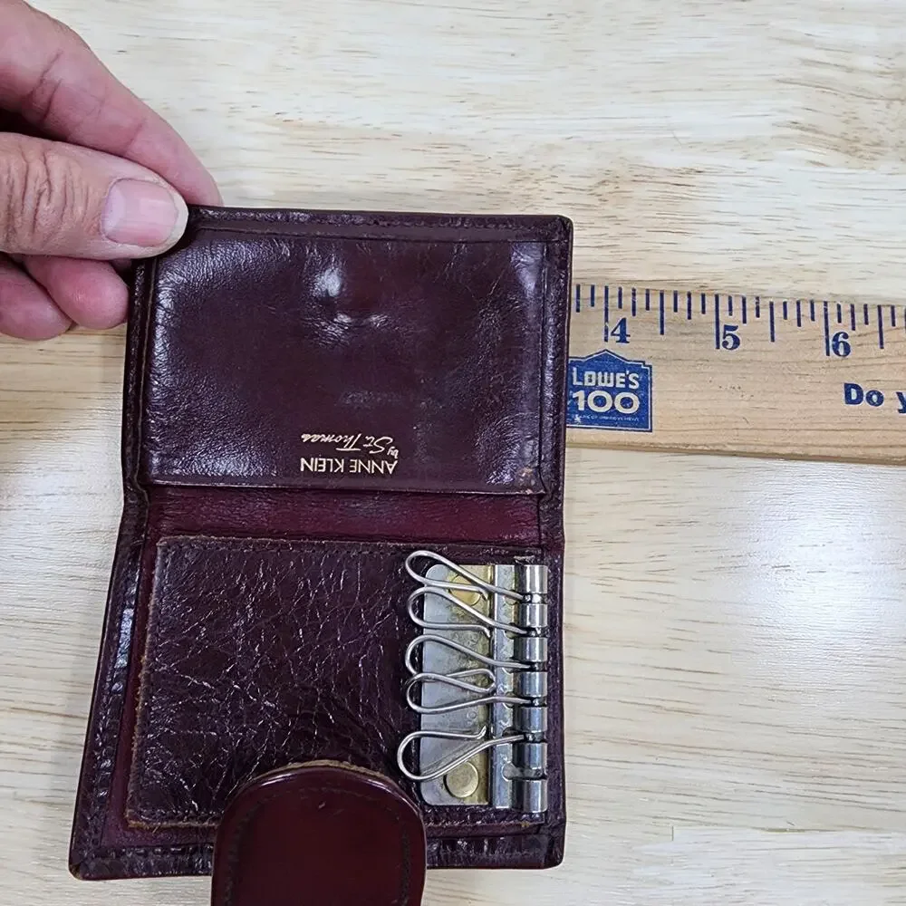 Vintage Anne Klein St Thomas Leather Key Holder Wallet Brown 5 Hook Case 4x3